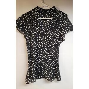 Zac & Rachel Women's black with white polka dot top XL Concordian stretch mat'l